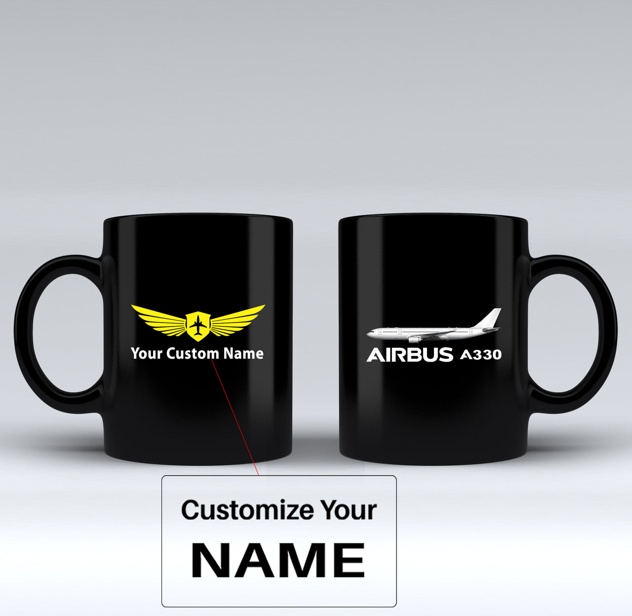 The Airbus A330 Designed Black Mugs