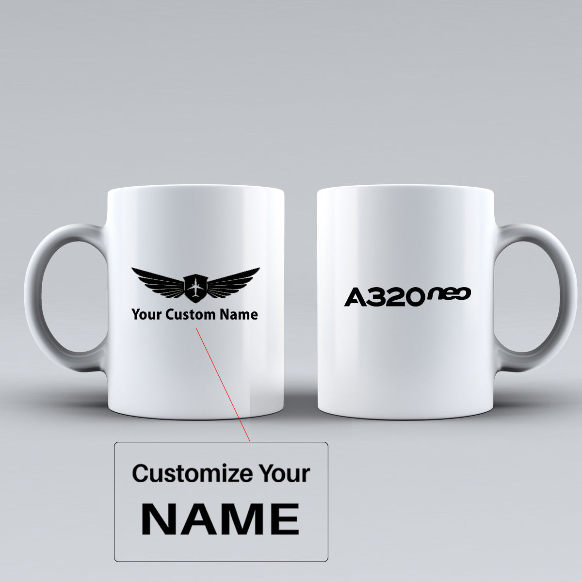 A320neo & Text Designed Ceramic White Mugs
