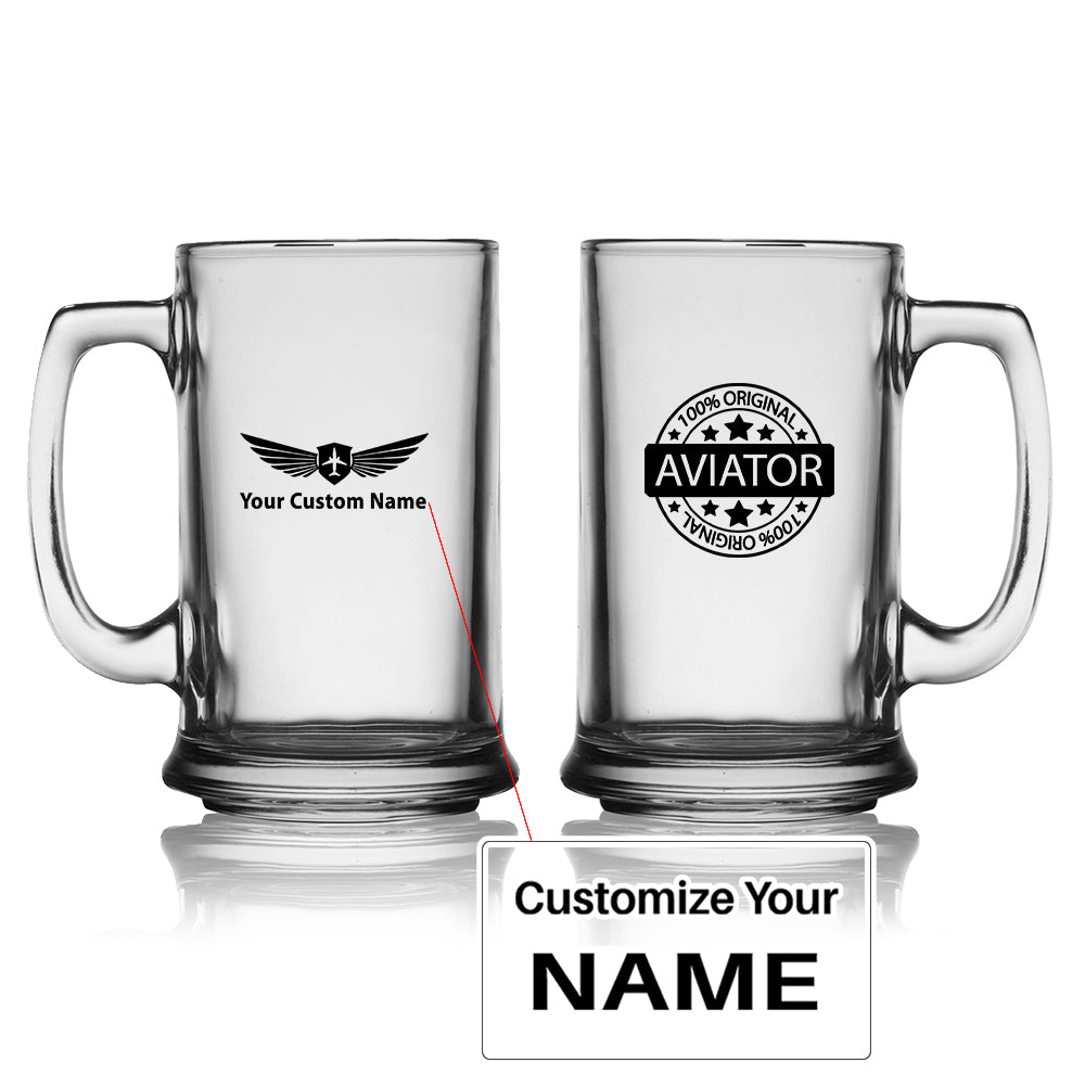 %100 Original Aviator Designed Beer Glass with Holder