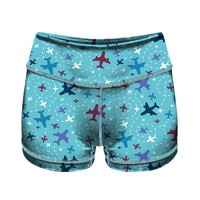 Thumbnail for Love of Travel with Aircraft Designed Women Yoga Shorts Pants