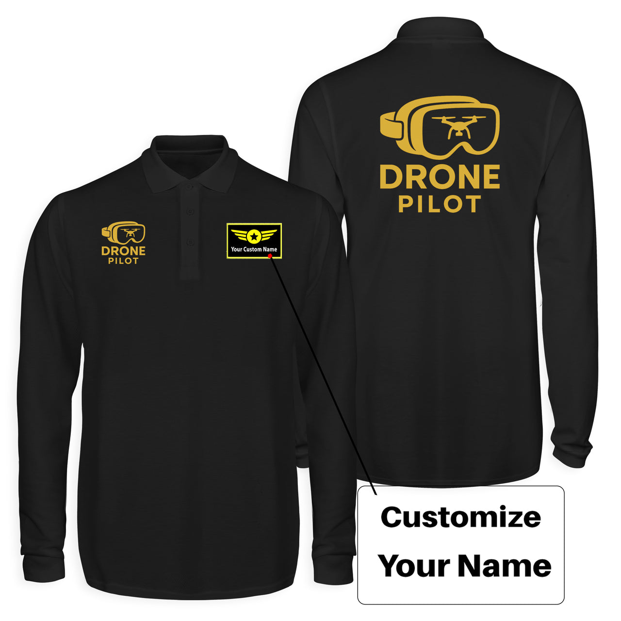Googles & Drone Pilot Designed Long Sleeve Polo T-Shirts (Double-Side)