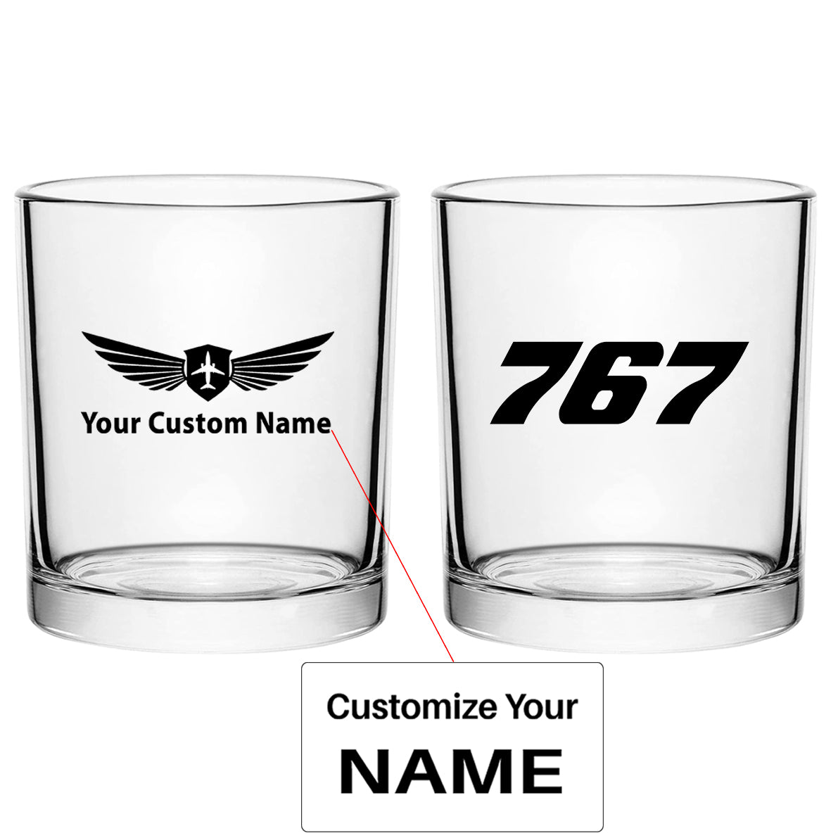767 Flat Text Designed Special Whiskey Glasses