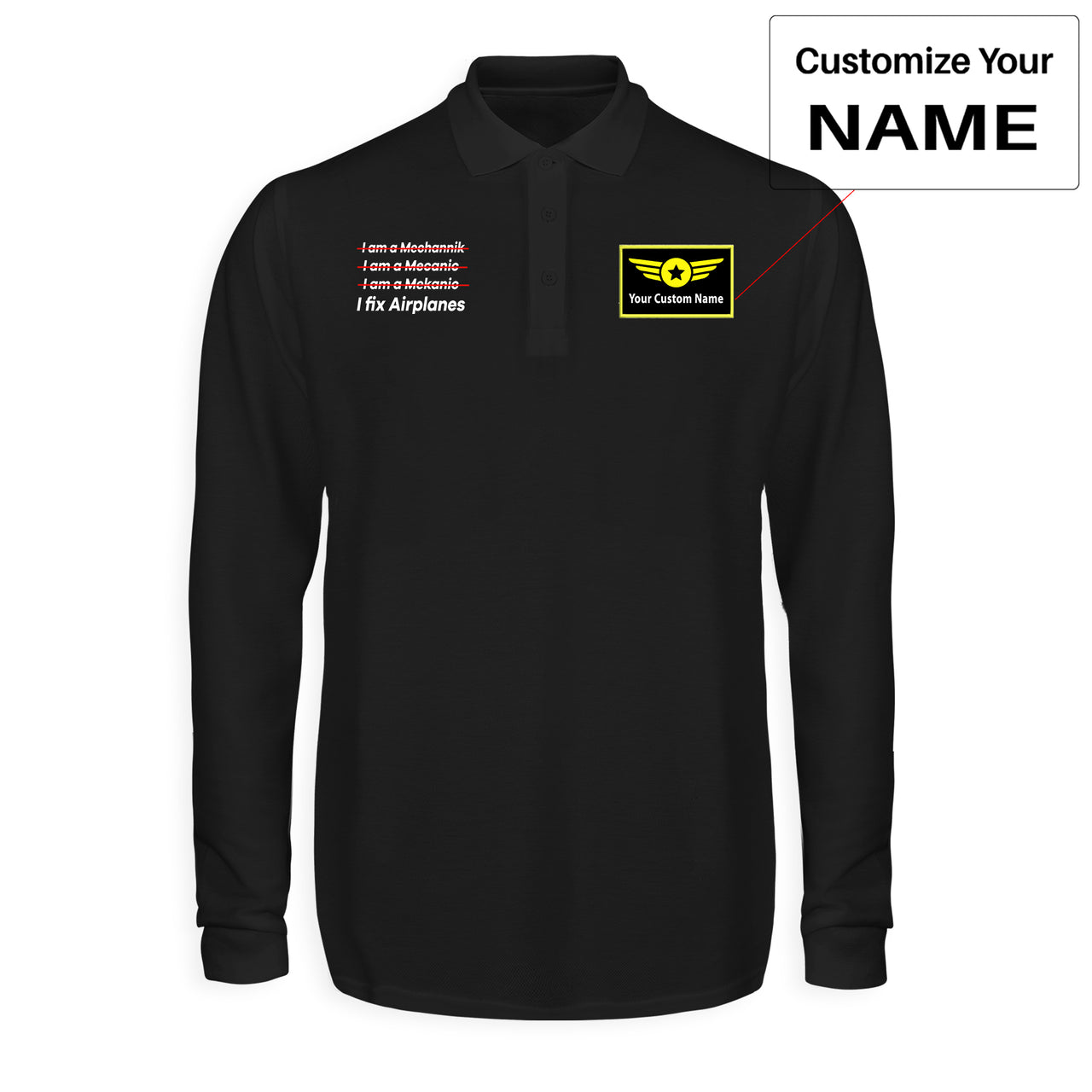 I Fix Airplanes Designed Long Sleeve Polo T-Shirts