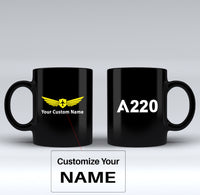 Thumbnail for A220 Flat Text Designed Black Mugs