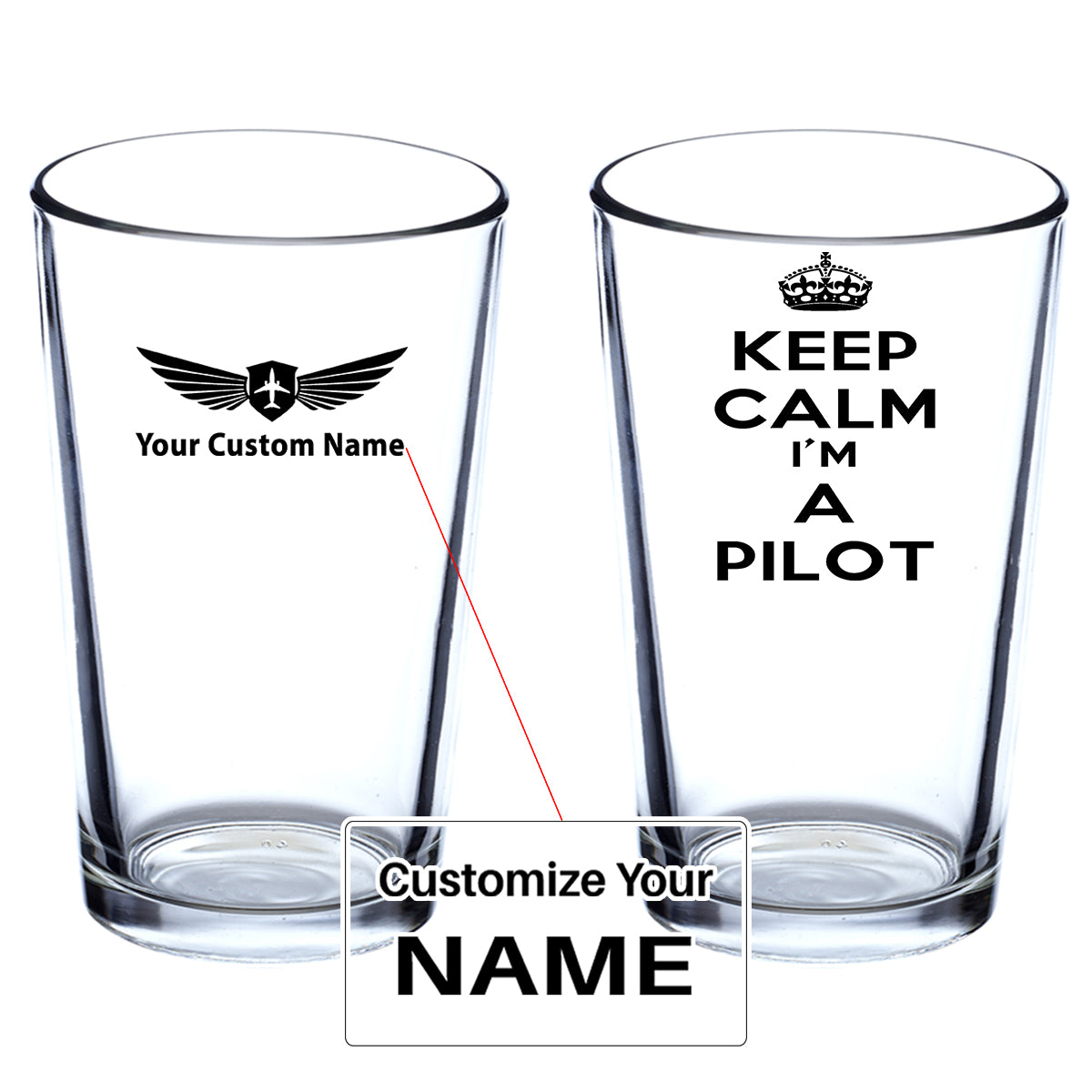 Keep Calm I'm a Pilot Designed Beer & Water Glasses