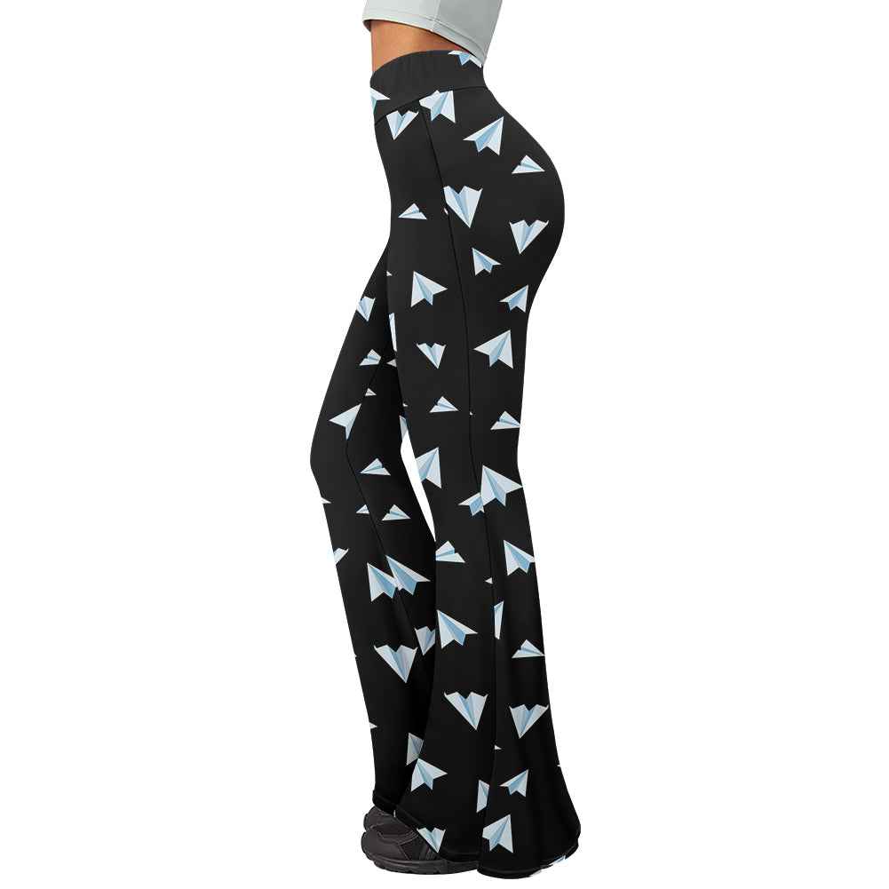 Paper Airplanes (Black) 2 Designed Women Yoga Flared Pants