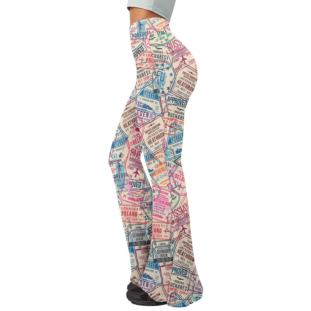Passport Stamps 2 Designed Women Yoga Flared Pants