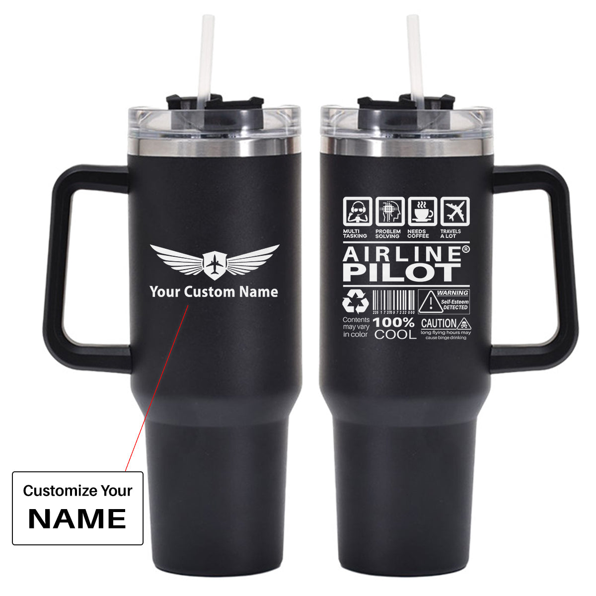 Airline Pilot Label Designed 40oz Stainless Steel Car Mug With Holder