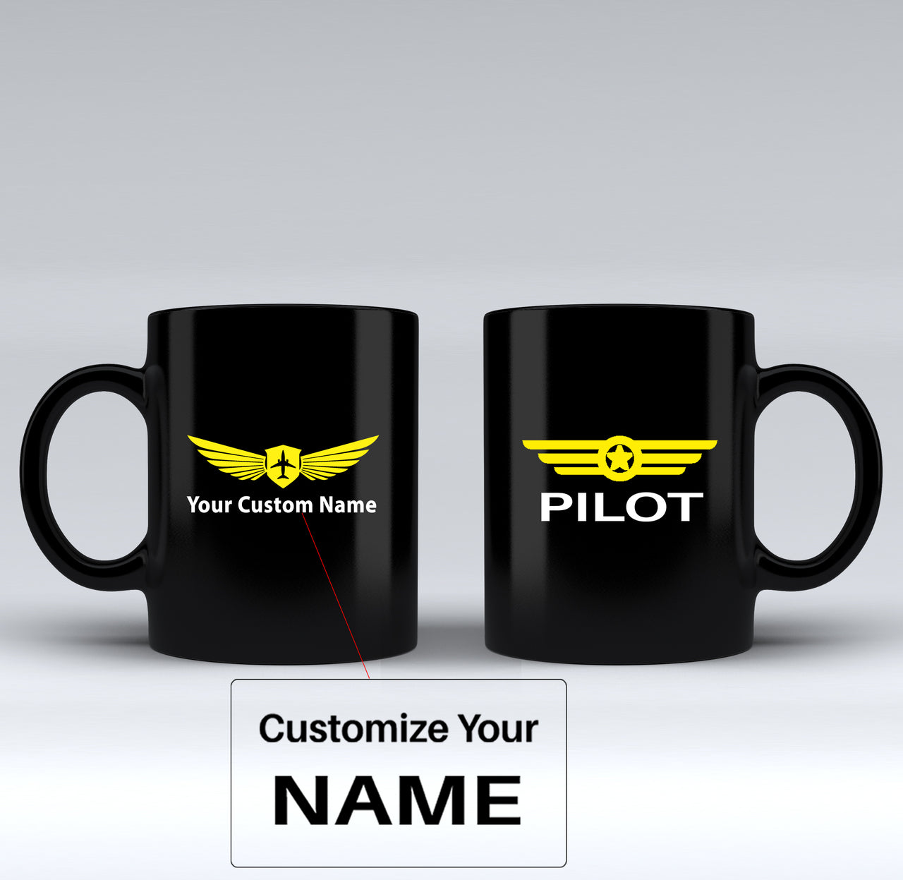 Pilot & Badge Designed Black Mugs