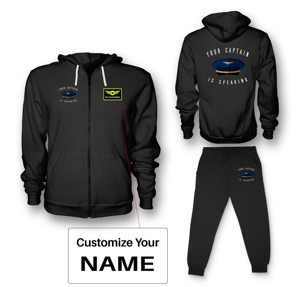Your Captain Is Speaking Designed Zipped Hoodies & Sweatpants Set