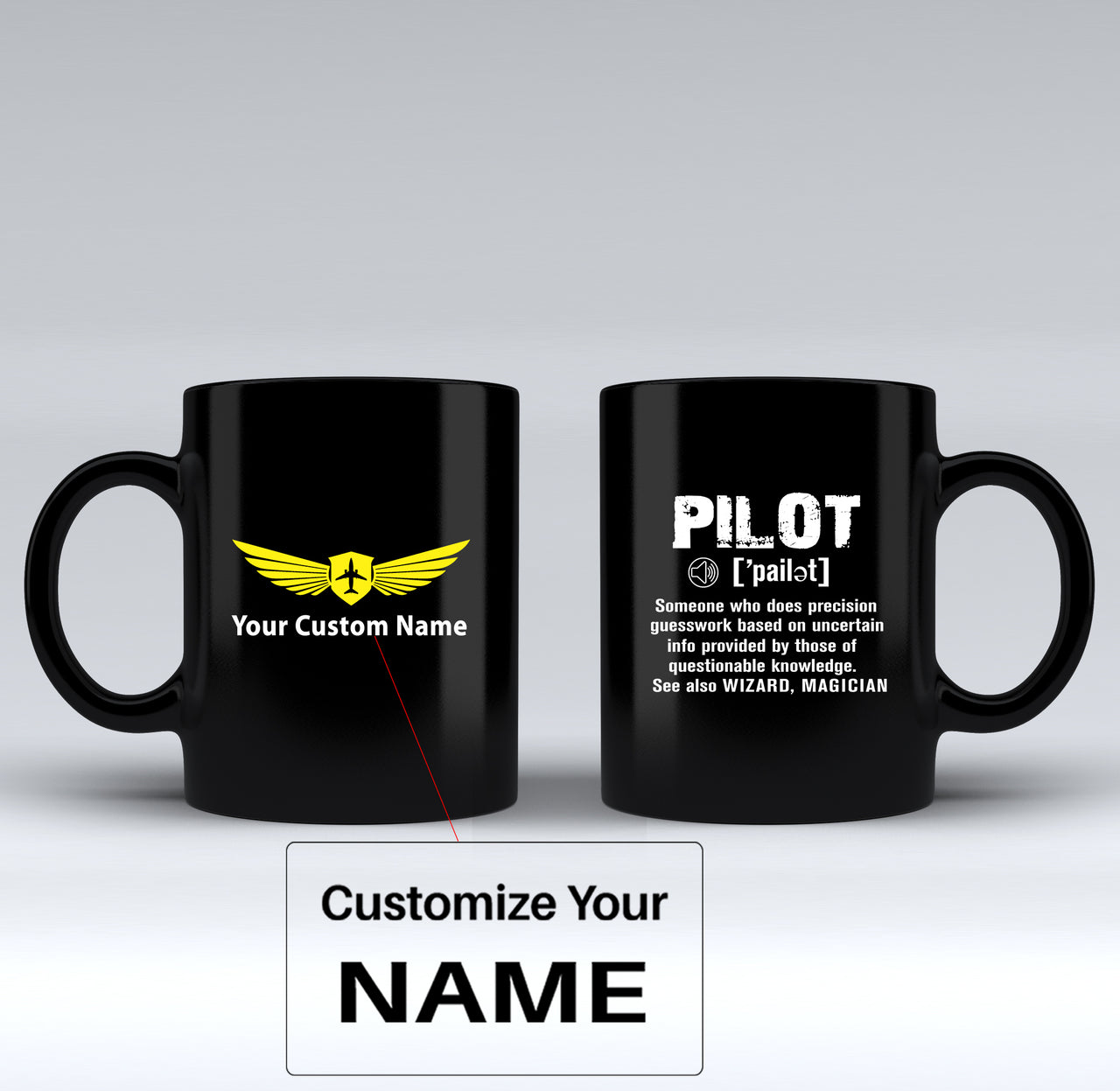 Pilot [Noun] Designed Black Mugs