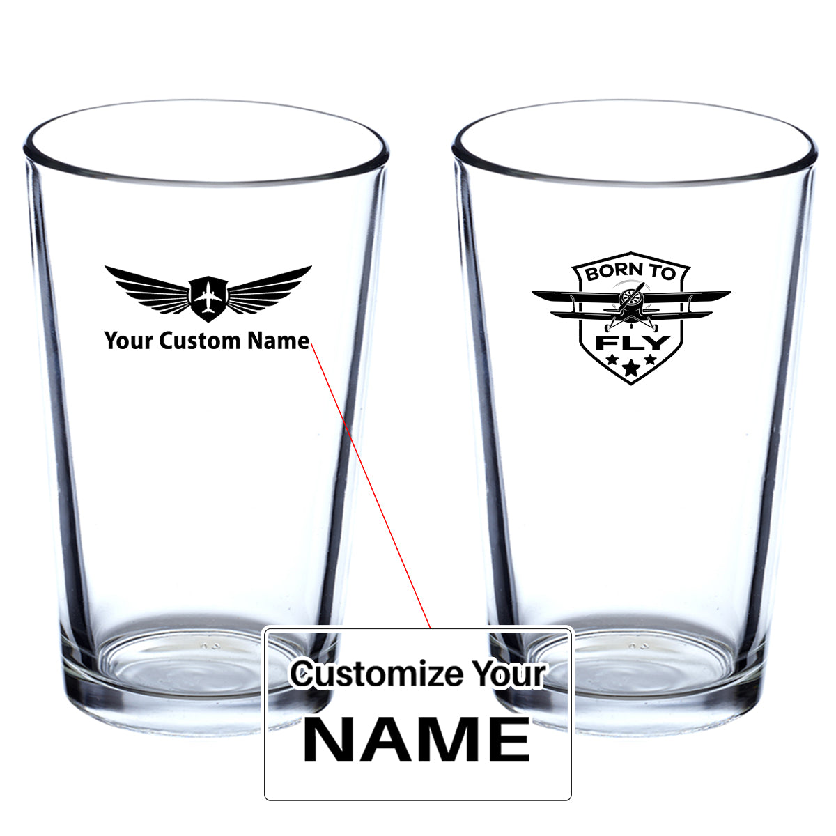 Born To Fly Designed Designed Beer & Water Glasses
