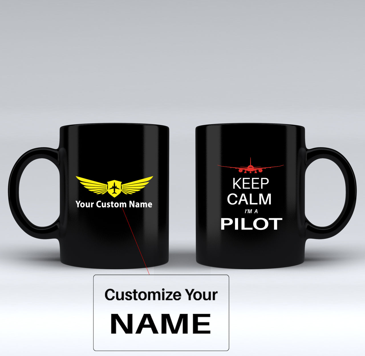 Pilot (777 Silhouette) Designed Black Mugs