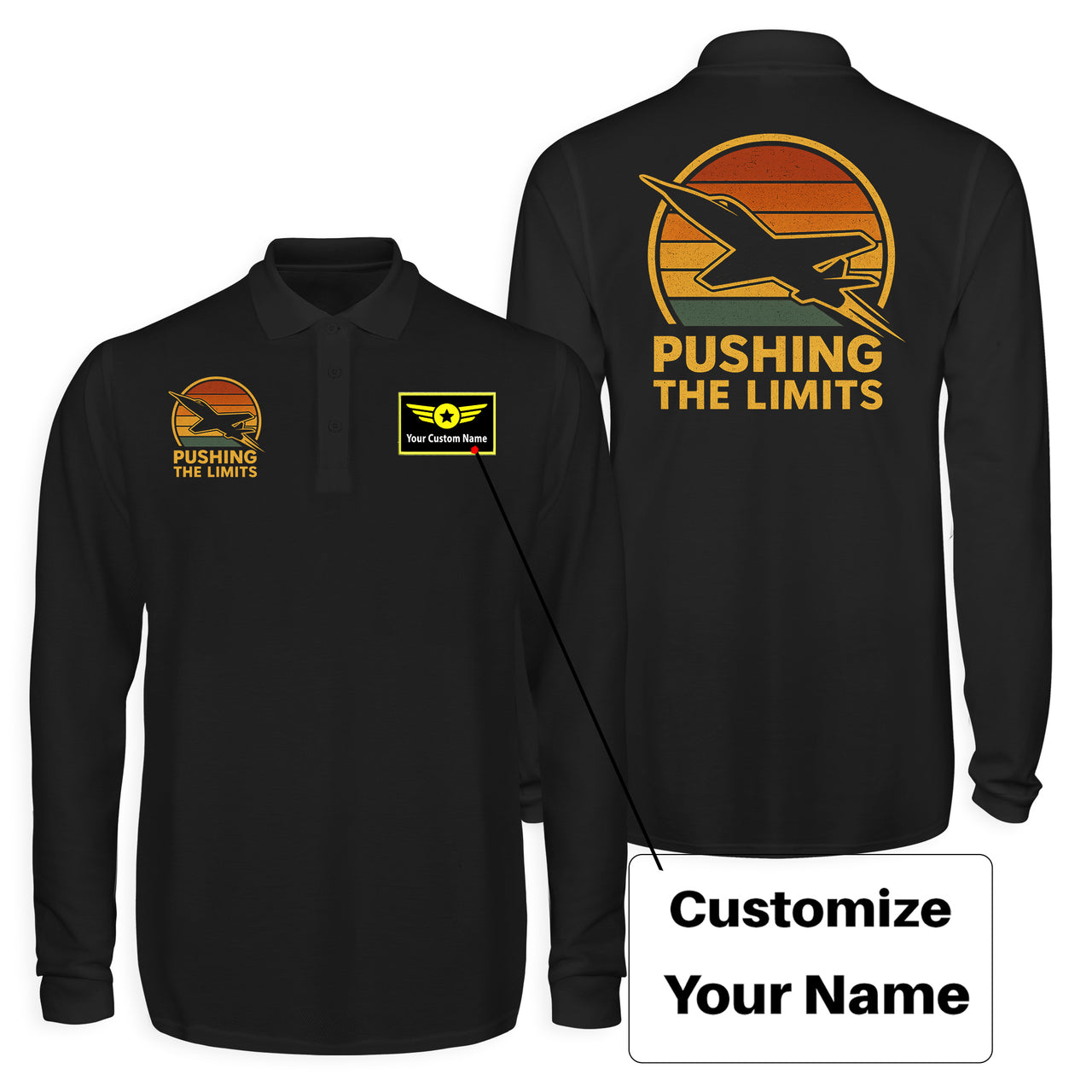 Pushing The Limits Retro Designed Long Sleeve Polo T-Shirts (Double-Side)