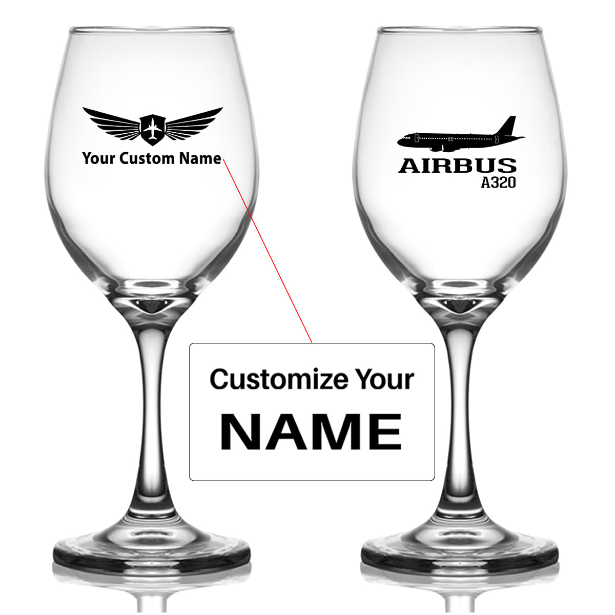 Airbus A320 Printed Designed Wine Glasses