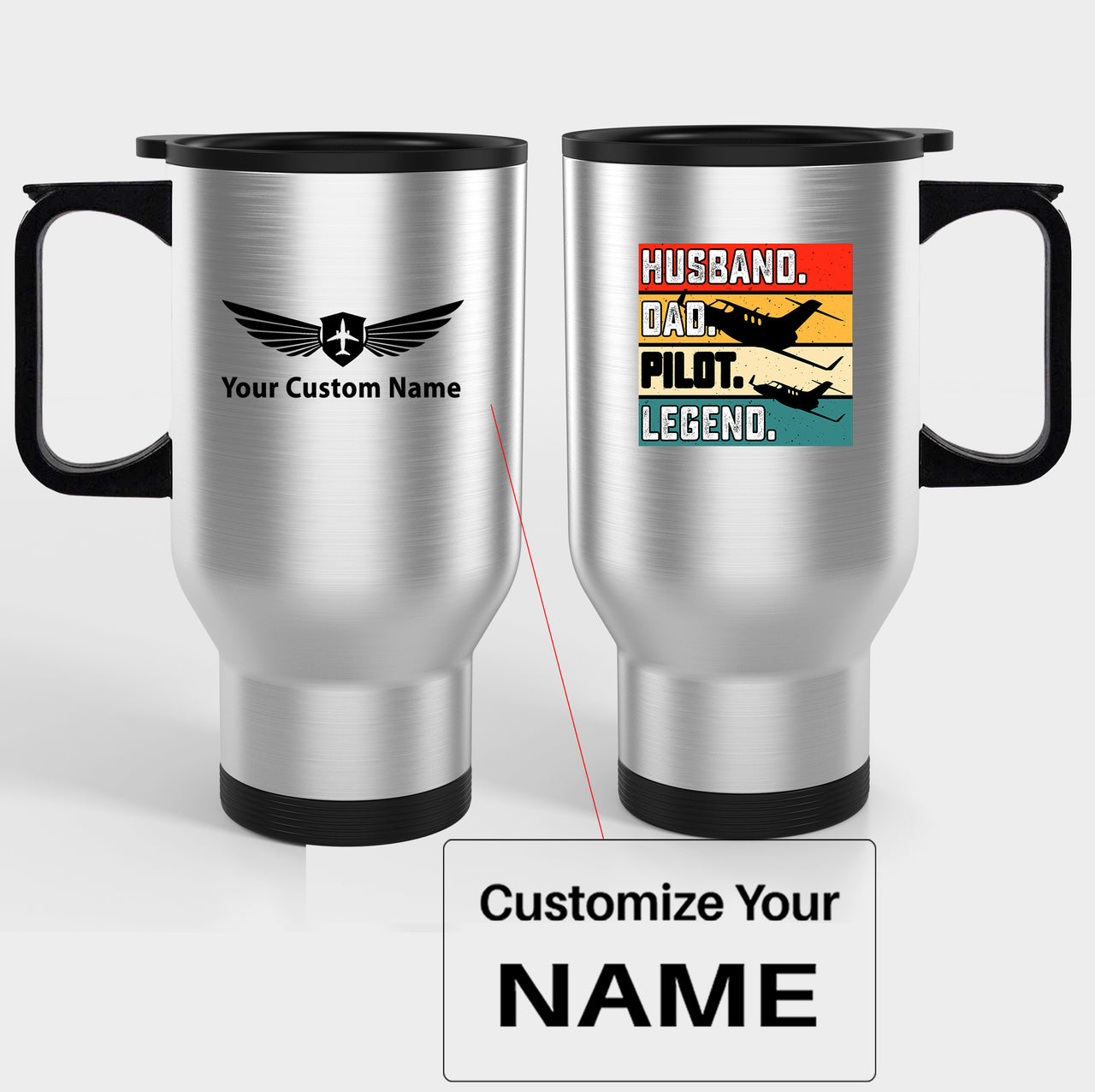 Husband & Dad & Pilot & Legend Designed Travel Mugs (With Holder)