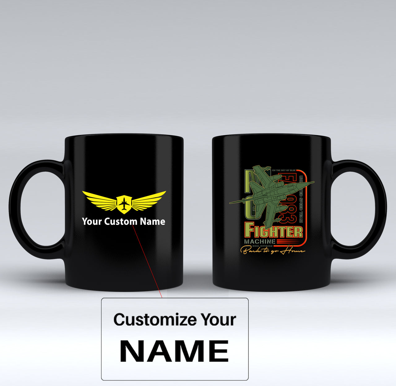 Fighter Machine Designed Black Mugs