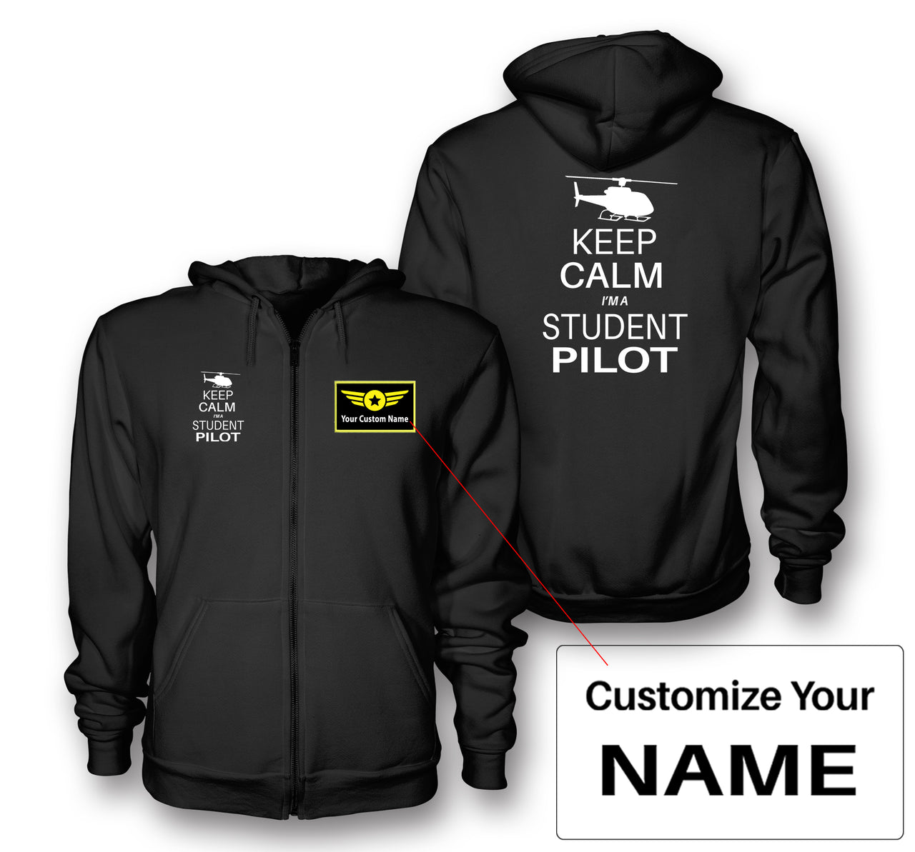 Student Pilot (Helicopter) Designed Zipped Hoodies