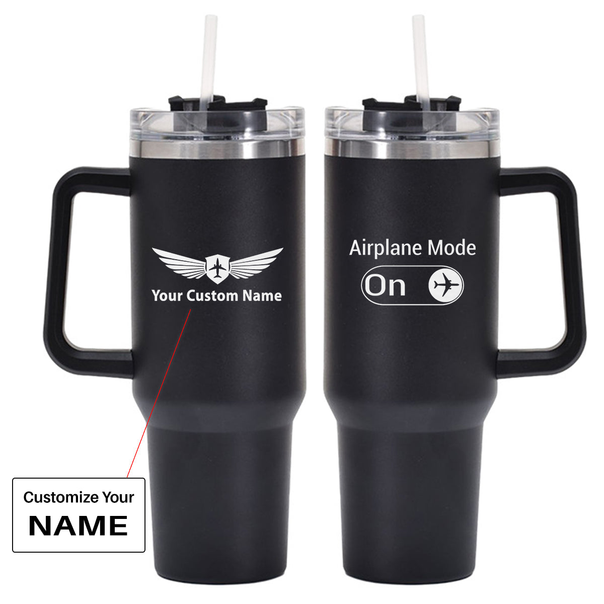 Airplane Mode On Designed 40oz Stainless Steel Car Mug With Holder