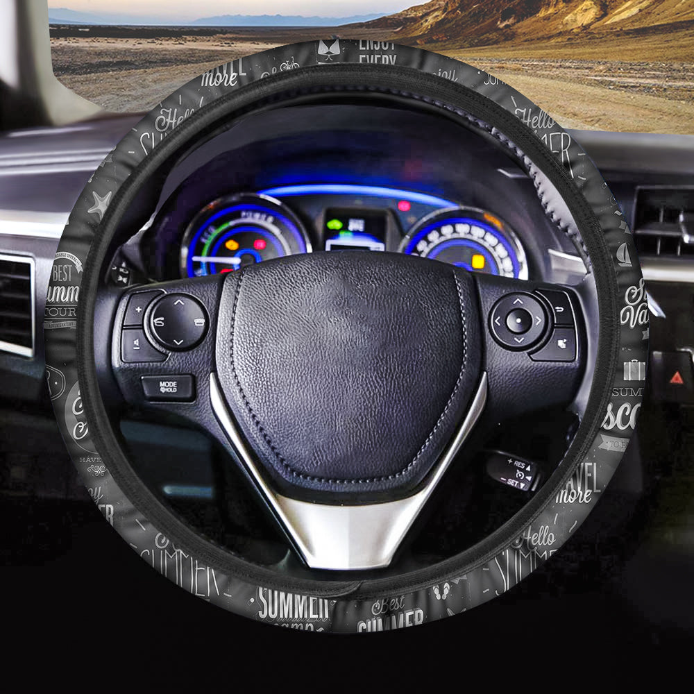 Black & White Super Travel Icons Designed Car Steering Wheel Cover