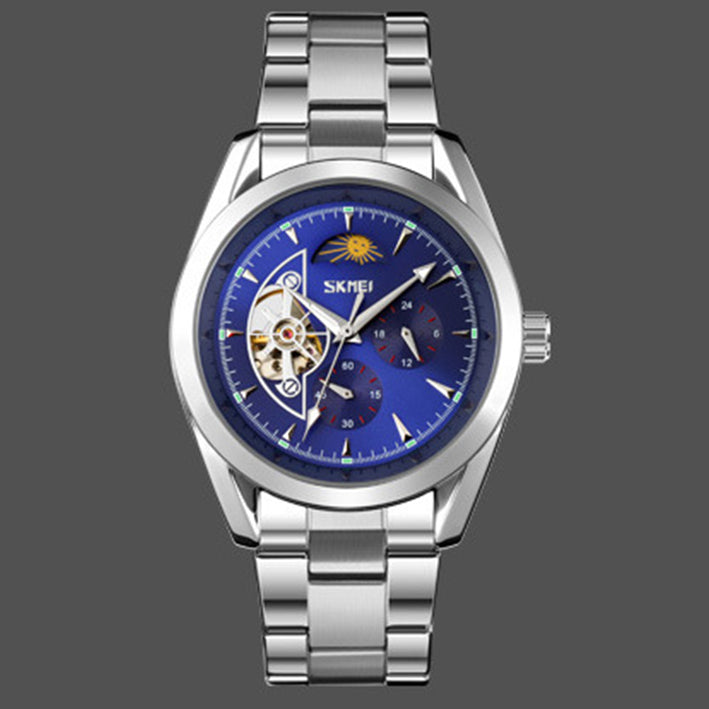 Fully Automatic Mechanical Moon Phase Hollow Bottom Waterproof Watch