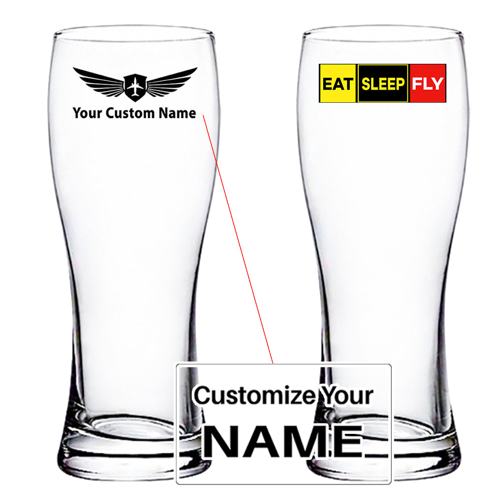 Eat Sleep Fly (Colourful) Designed Pilsner Beer Glasses