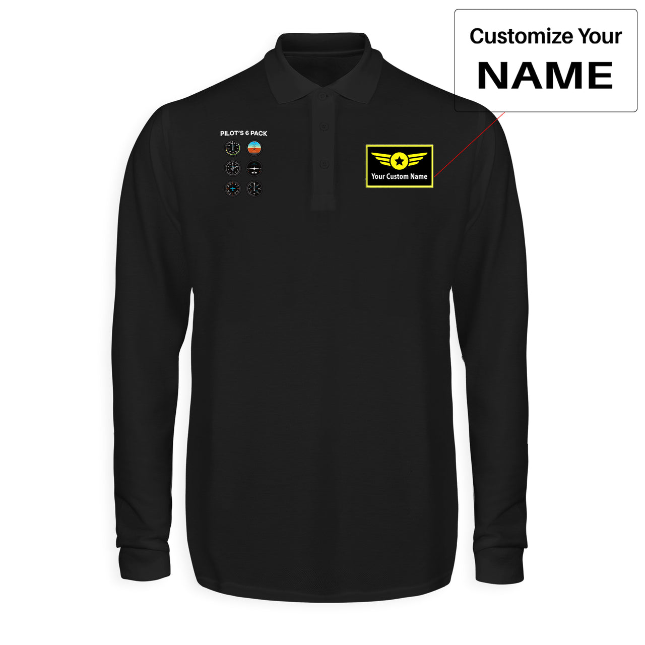 Pilot's 6 Pack Designed Long Sleeve Polo T-Shirts
