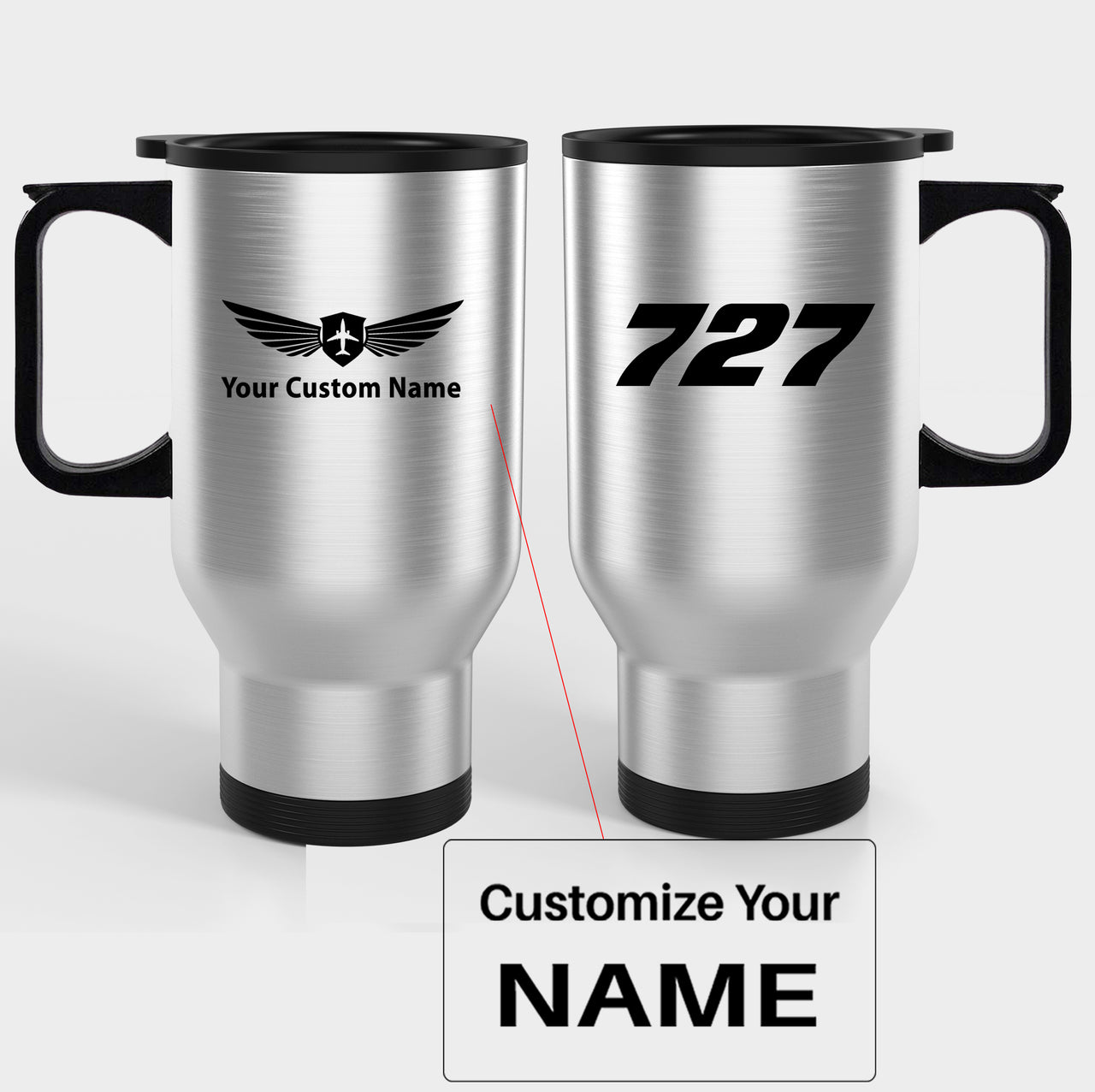 727 Flat Text Designed Travel Mugs (With Holder)