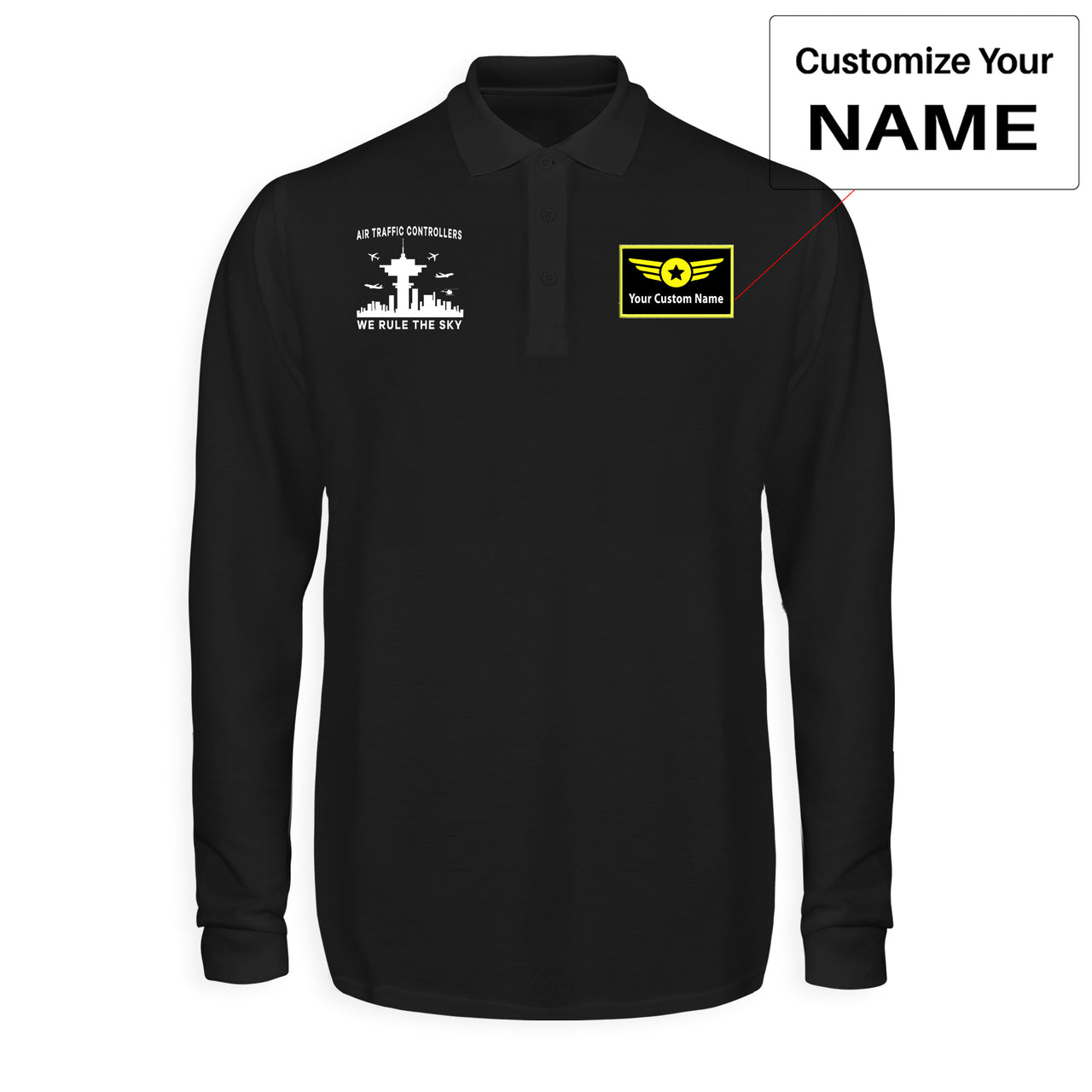 Air Traffic Controllers - We Rule The Sky Designed Long Sleeve Polo T-Shirts
