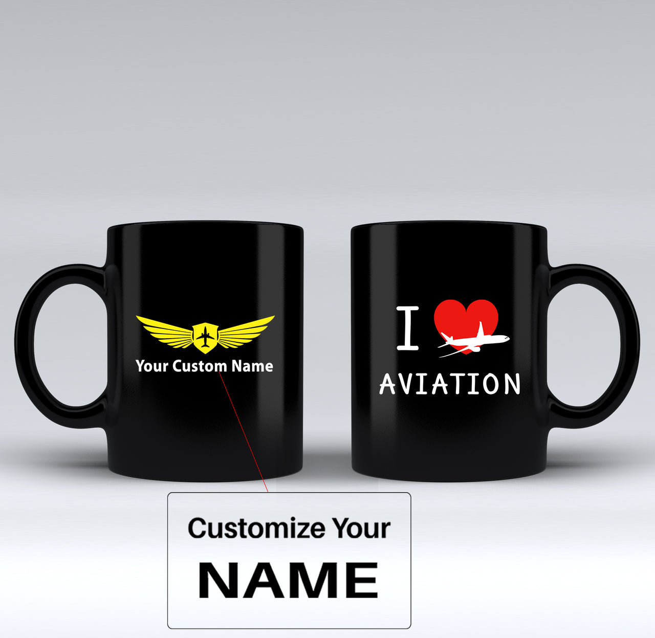 I Love Aviation Designed Black Mugs