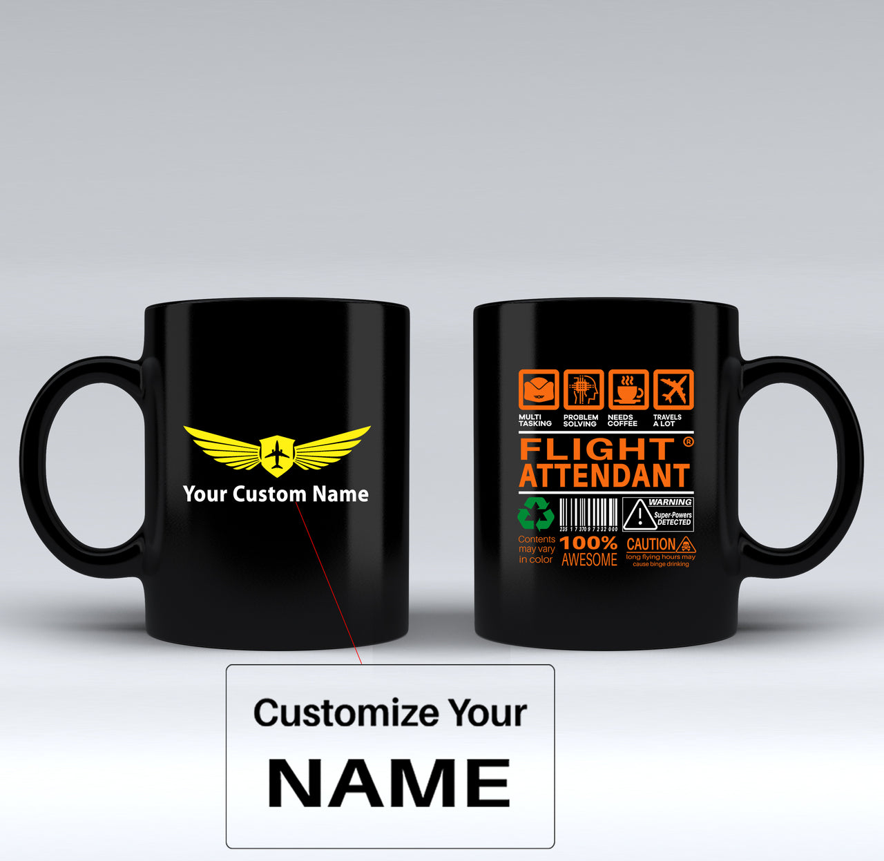 Flight Attendant Label Designed Black Mugs