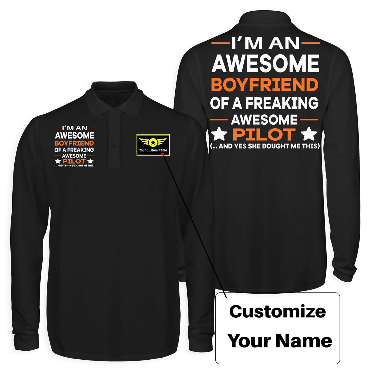I am an Awesome Boyfriend Designed Long Sleeve Polo T-Shirts (Double-Side)