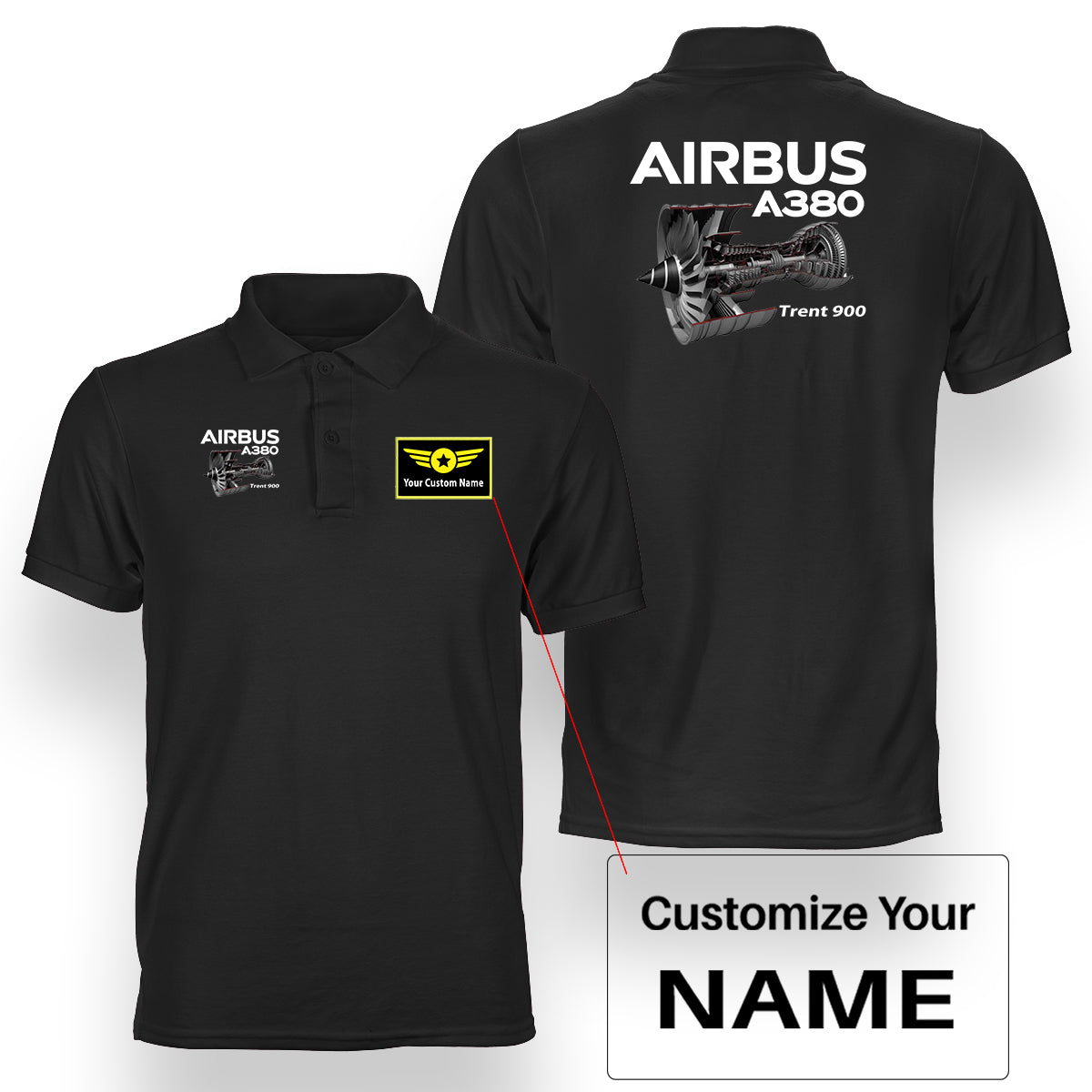 Airbus A380 & Trent 900 Engine Designed Double Side Polo T-Shirts