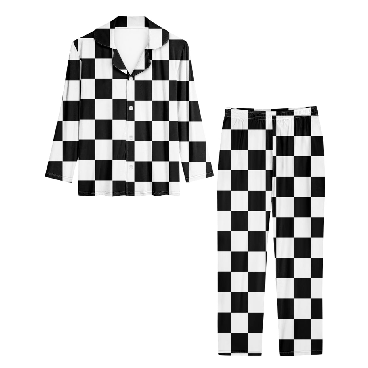 Black & White Boxes Designed Women Button Pajamas