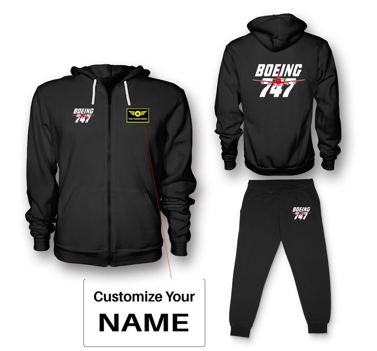 Amazing Boeing 747 Designed Zipped Hoodies & Sweatpants Set