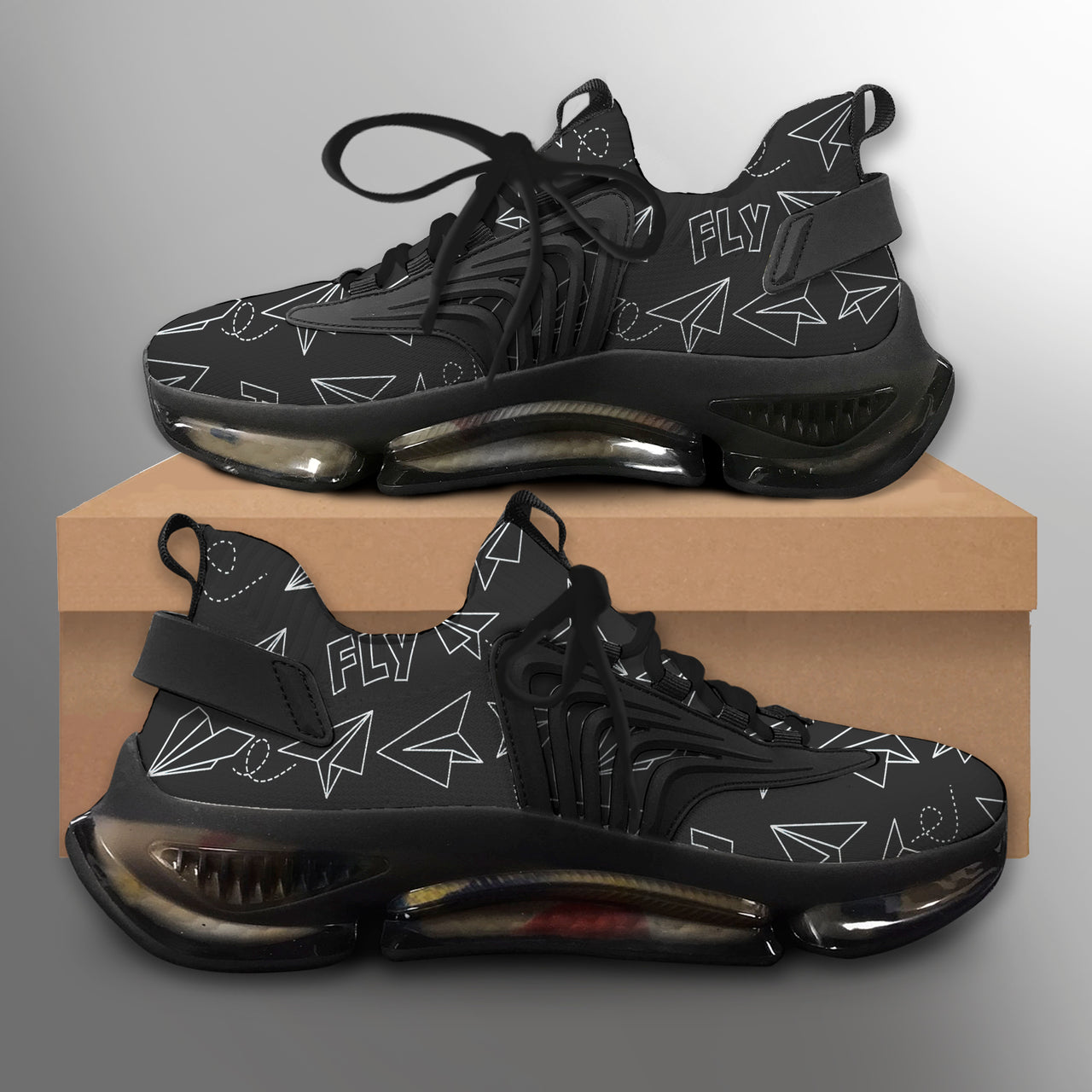 Paper Airplane & Fly Black Designed Fashion Running Shoes