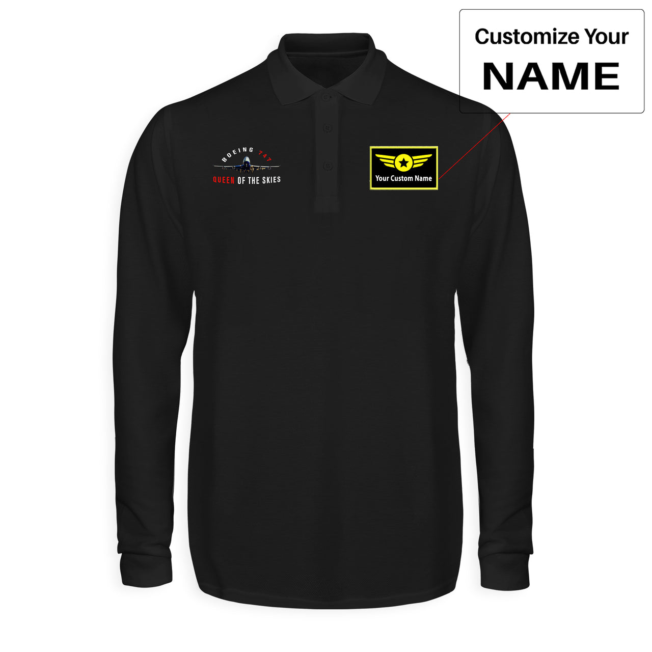 Boeing 747 Queen of the Skies Designed Long Sleeve Polo T-Shirts