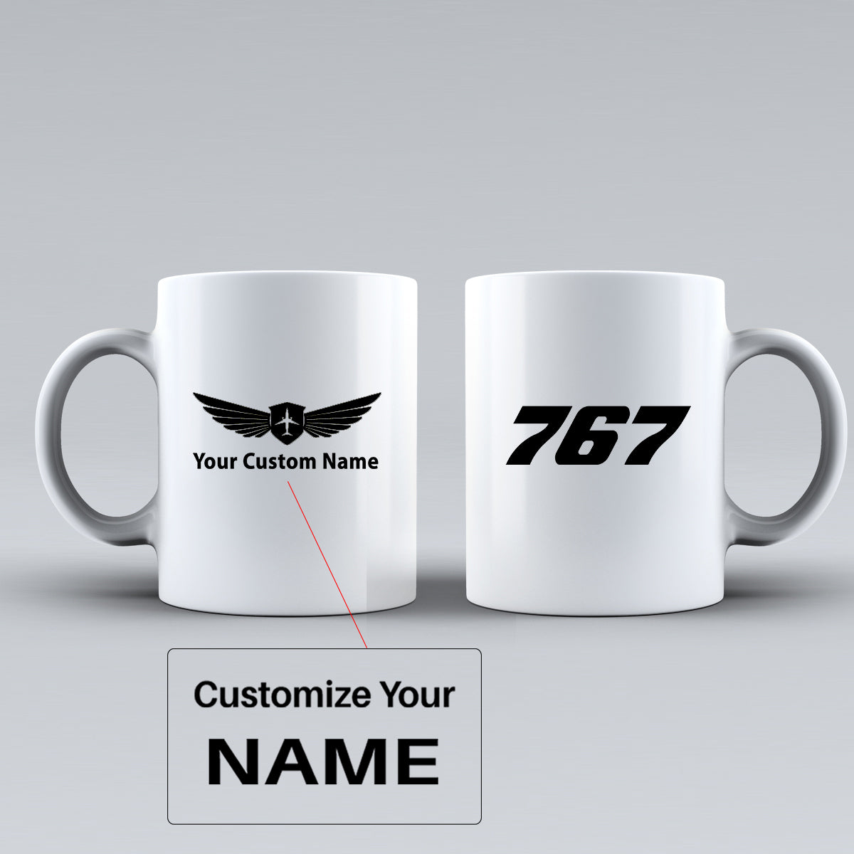 767 Flat Text Designed Ceramic White Mugs