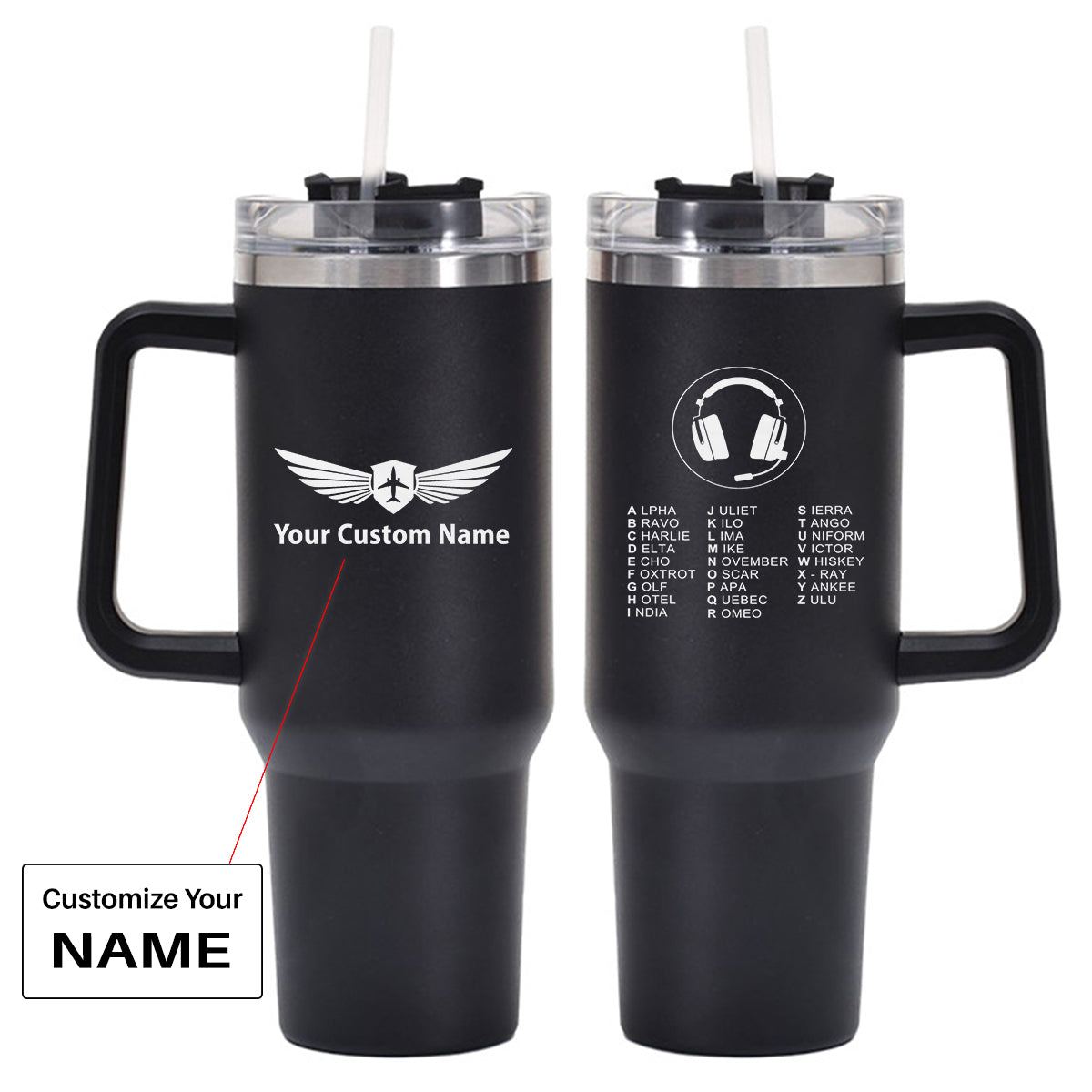 Aviation Alphabet 3 Designed 40oz Stainless Steel Car Mug With Holder