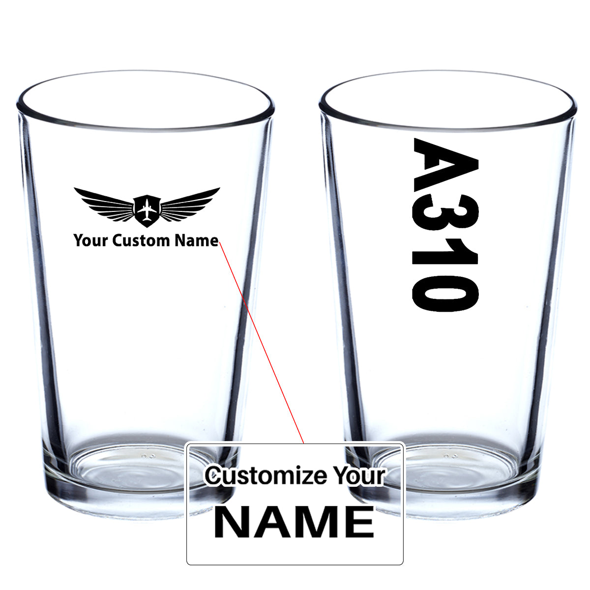 A310 Text Designed Beer & Water Glasses