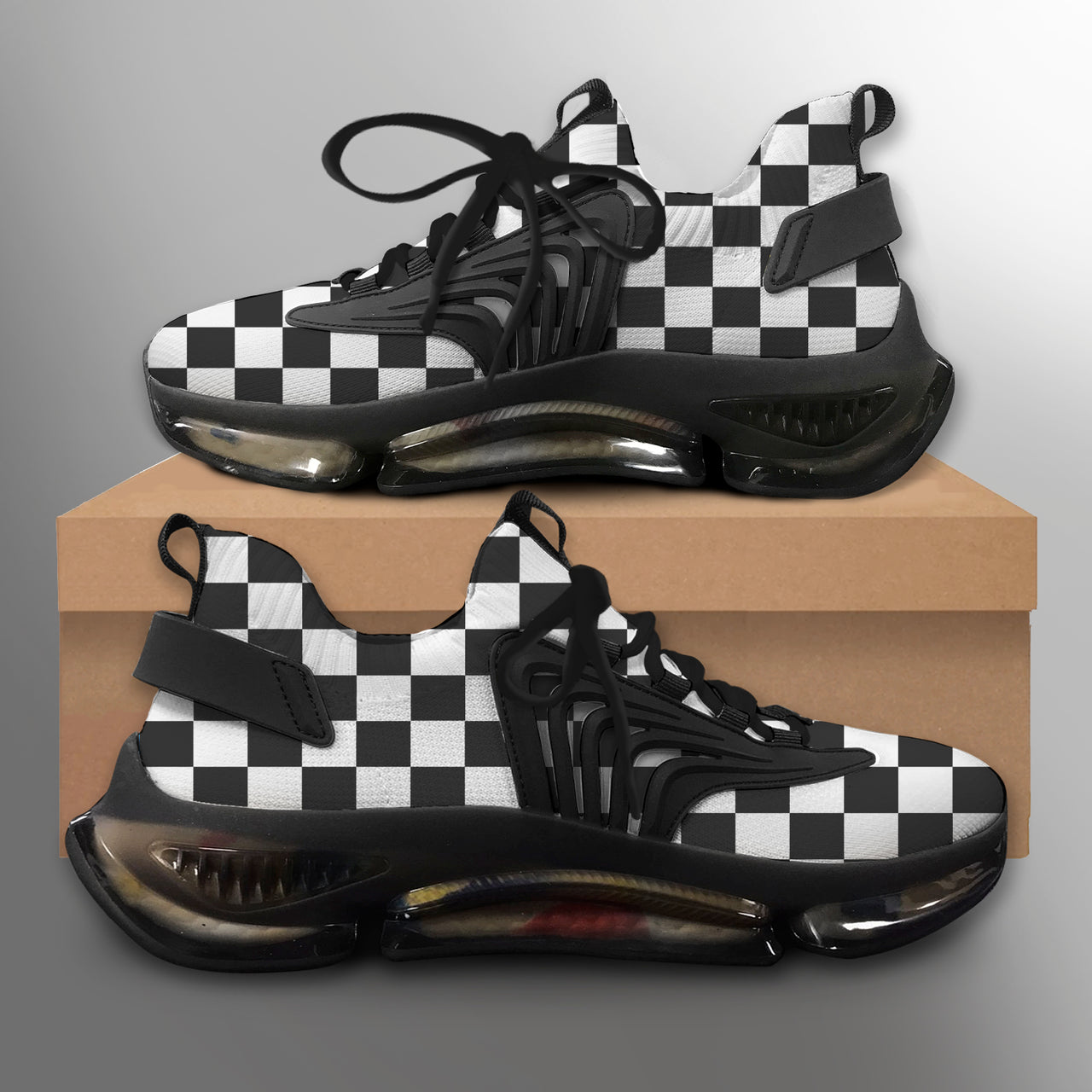 Black & White Boxes Designed Fashion Running Shoes