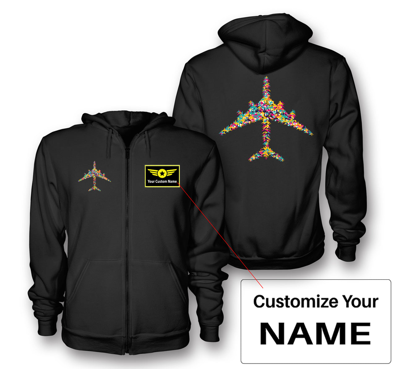 Colourful Airplane Designed Zipped Hoodies
