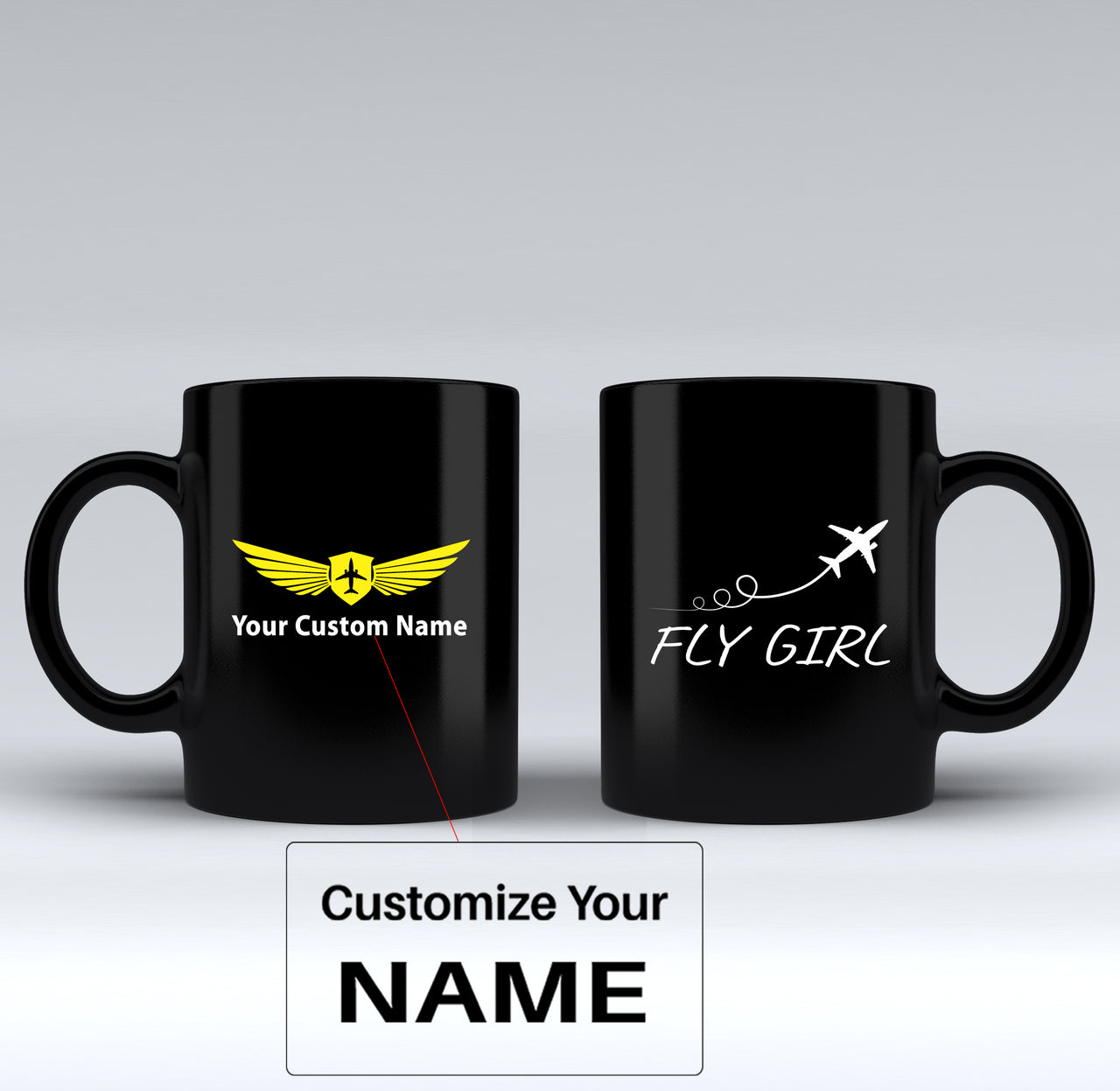 Just Fly It & Fly Girl Designed Black Mugs
