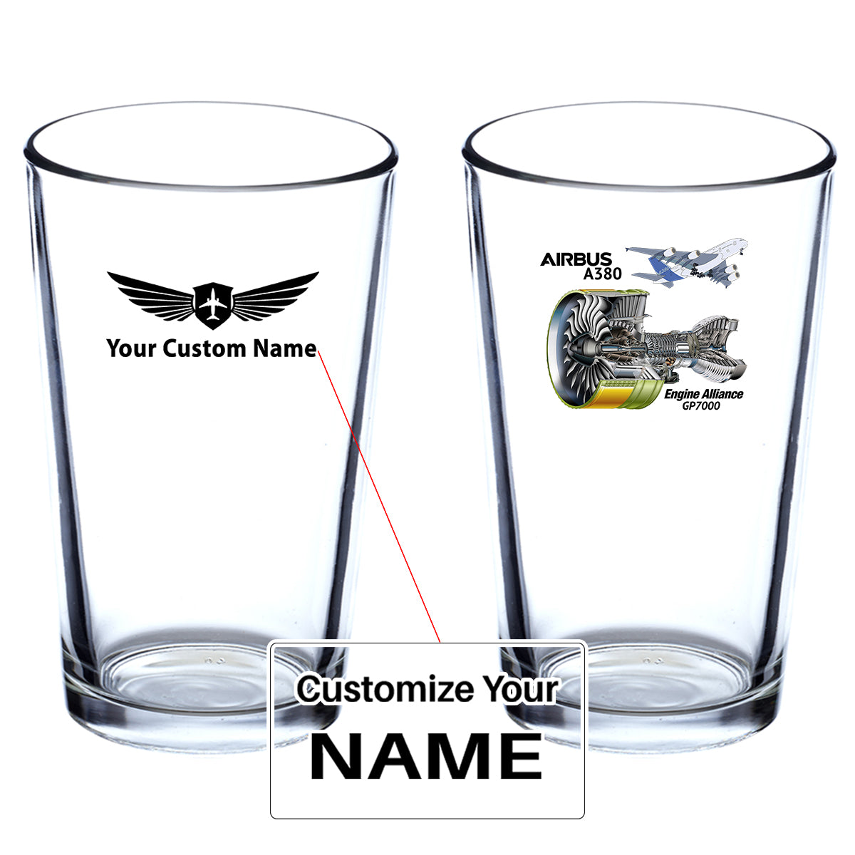 Airbus A380 & GP7000 Engine Designed Beer & Water Glasses
