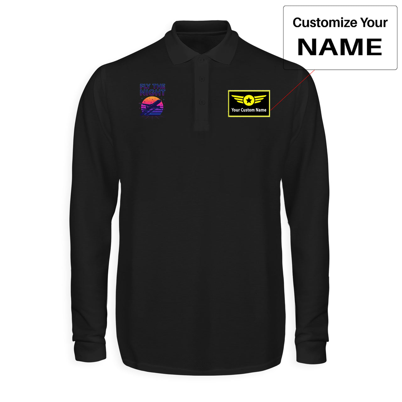 Fly The Night Designed Long Sleeve Polo T-Shirts