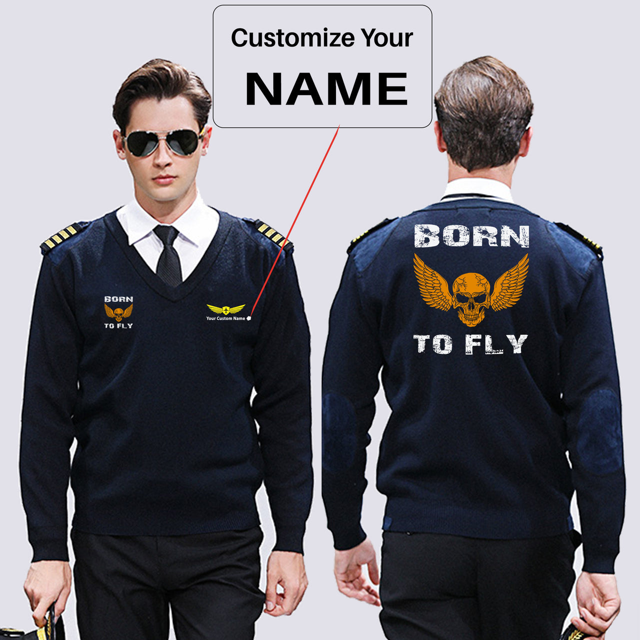 Born To Fly SKELETON Designed Wool Pilot Sweaters