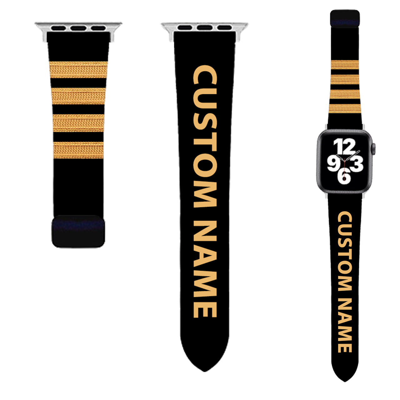 Customizable NAME & Special Pilot Epaulette (4,3,2 Lines) Designed Soft Silicone Apple Watch Bands