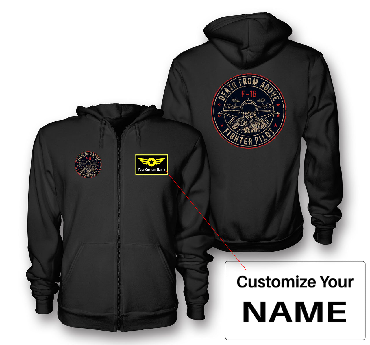 Fighter Jet 16 - Death From Above Designed Zipped Hoodies