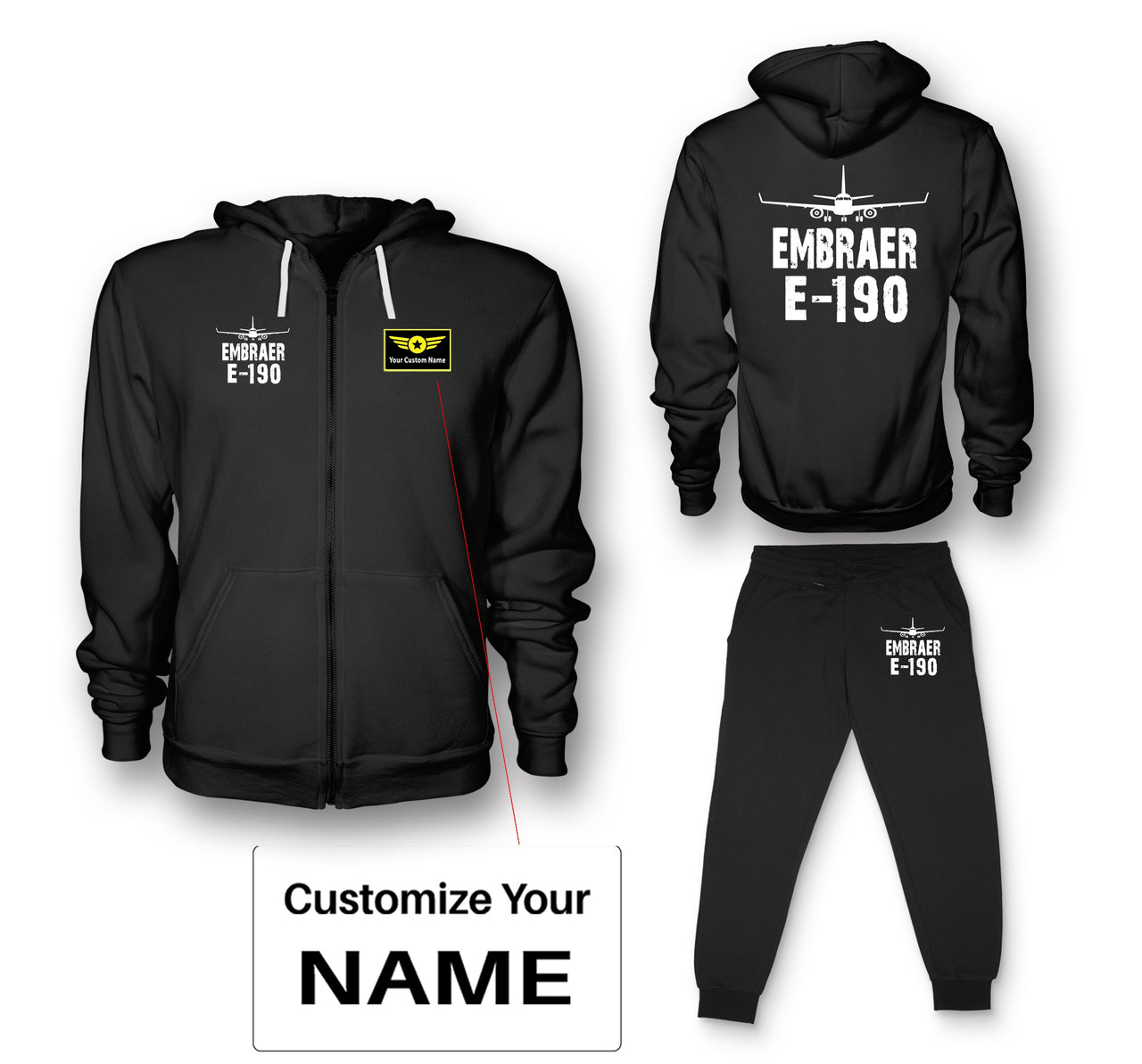 Embraer E-190 & Plane Designed Zipped Hoodies & Sweatpants Set
