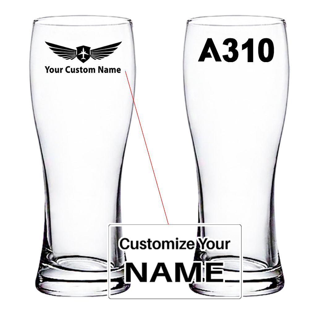 A310 Flat Text Designed Pilsner Beer Glasses